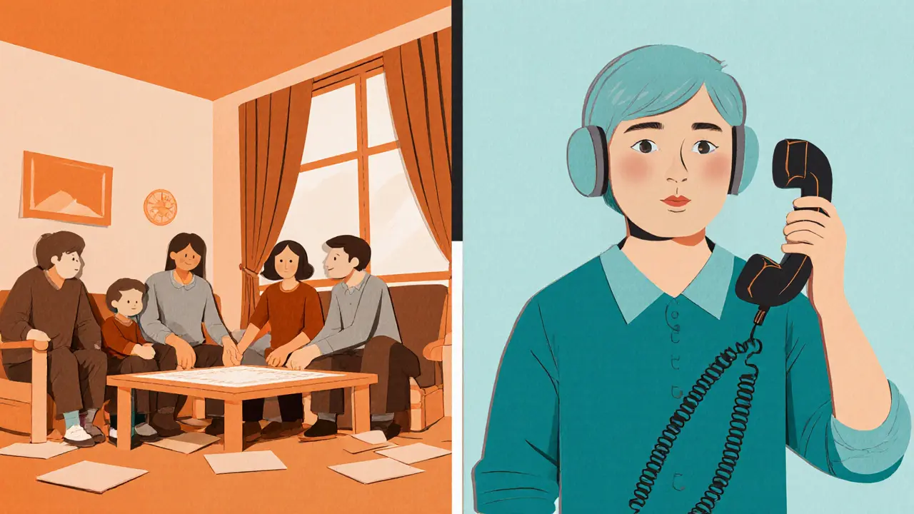 Rodinná krizová terapie a individuální telefonická podpora zobrazené vedle sebe.