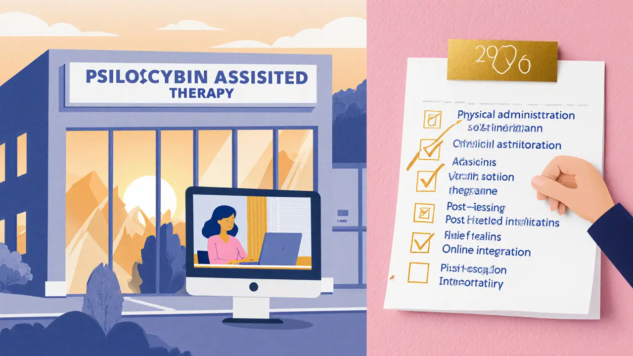 Budoucí klinika psilocybinové terapie, online podpora a kontrolní seznam.