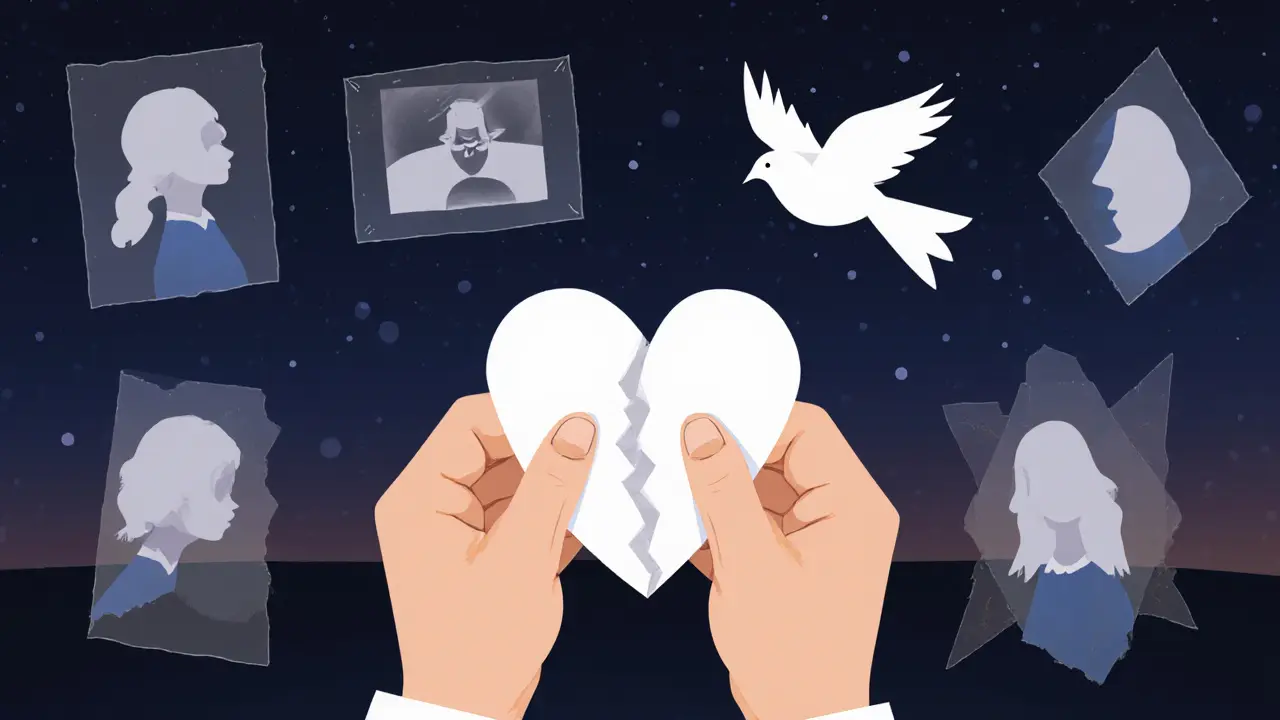 Terapeut drží křehké srdce z papíru, kolem něj plavou skryté city.