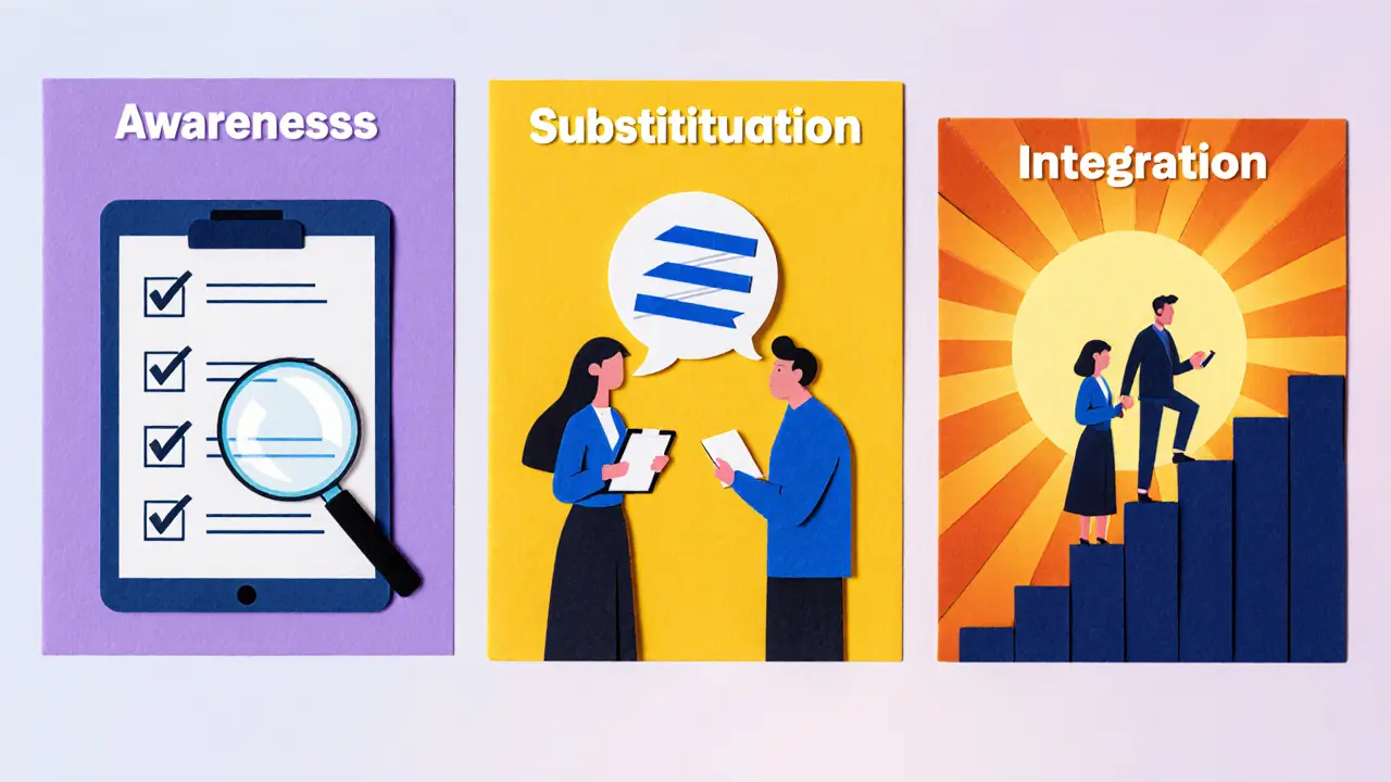 Ilustrace tří fází tréninku Gottmanovy metody, kde pár postupně roste