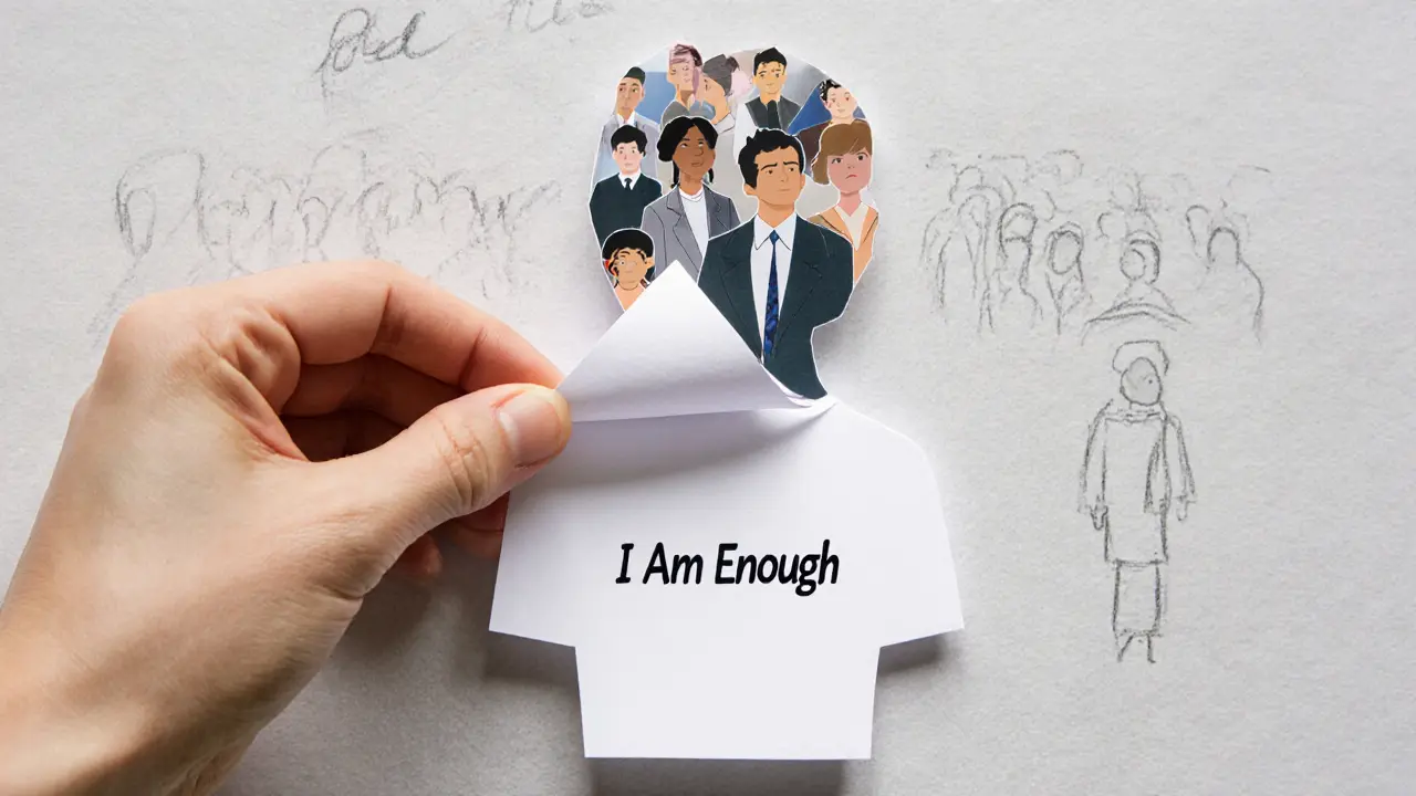 Lidský silueta je vyplněna vrstvami papíru s různými životními roli, z nichž jedna vrstva je odstraňována, aby se objevila nová zpráva.