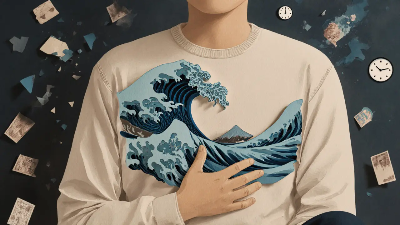 Vlna touhy vystupuje z hrudi, ale začíná klesat, osoba je klidná.