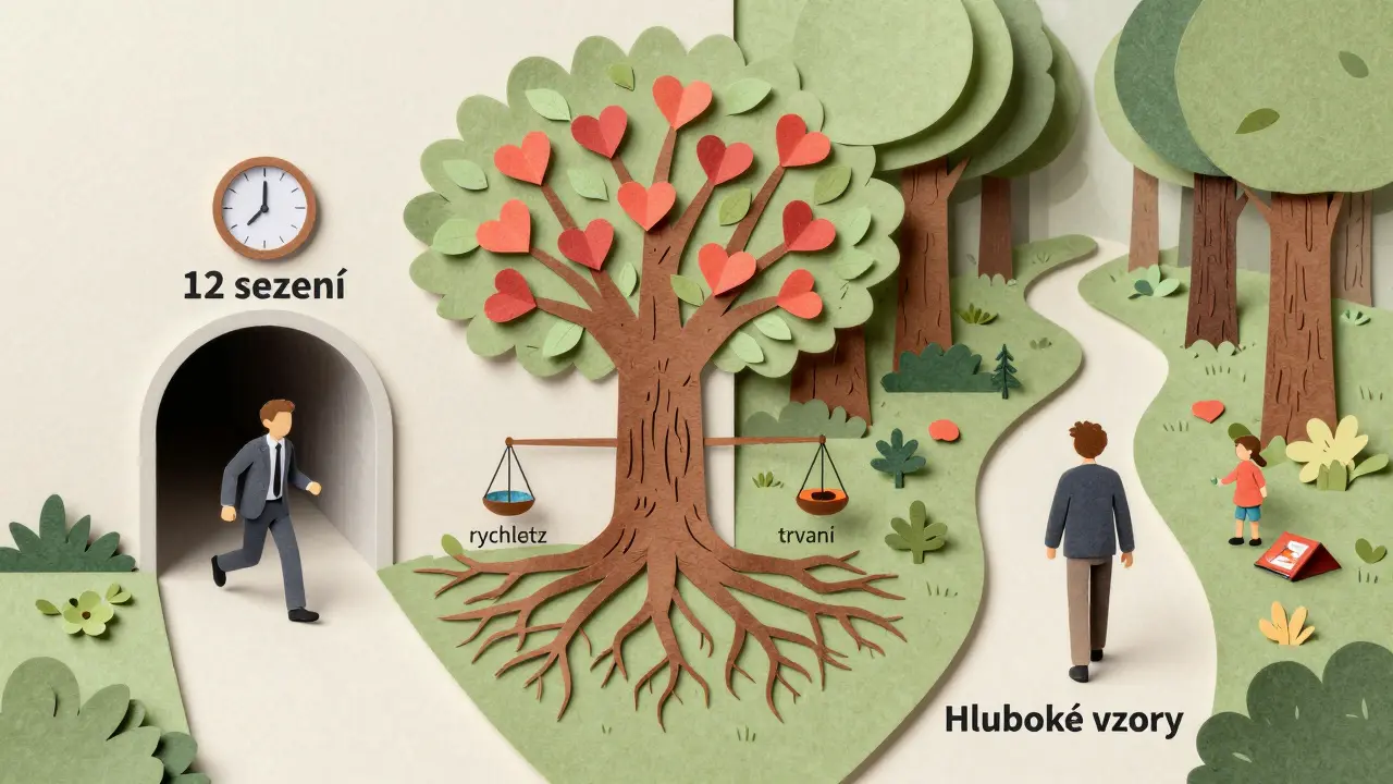 Dvě cesty — rychlá a pomalá — vedou k jednomu stromu s kořeny jako nervovými sítěmi.