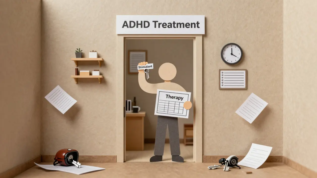 Osoba u dveří s klíčem a plánem, za dveřmi uspořádaný prostor, před nimi chaos.