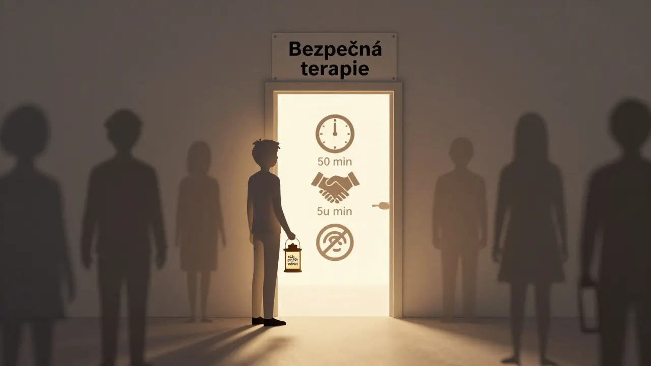 Osoba vstupuje do terapie s laternou a jasnou cestou k bezpečnému prostoru.