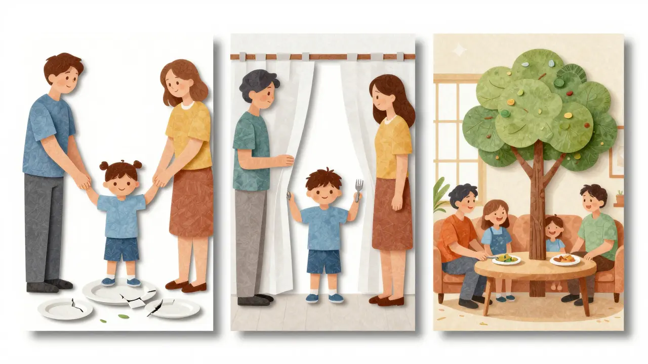 Tři fáze rodinné léčby anorexie: kontrola, předávání odpovědnosti a obnovovaná rodinná blízkost.