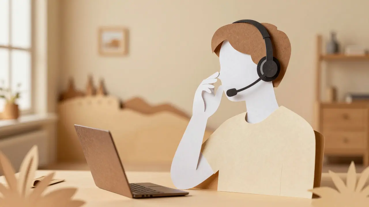 Osoba s headsetem pro dálkovou krizovou pomoc doma.