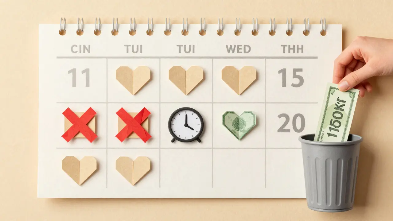 Kalendář s 10 hrazenými sezeními a zrušeným 11. sezením s pokutou.