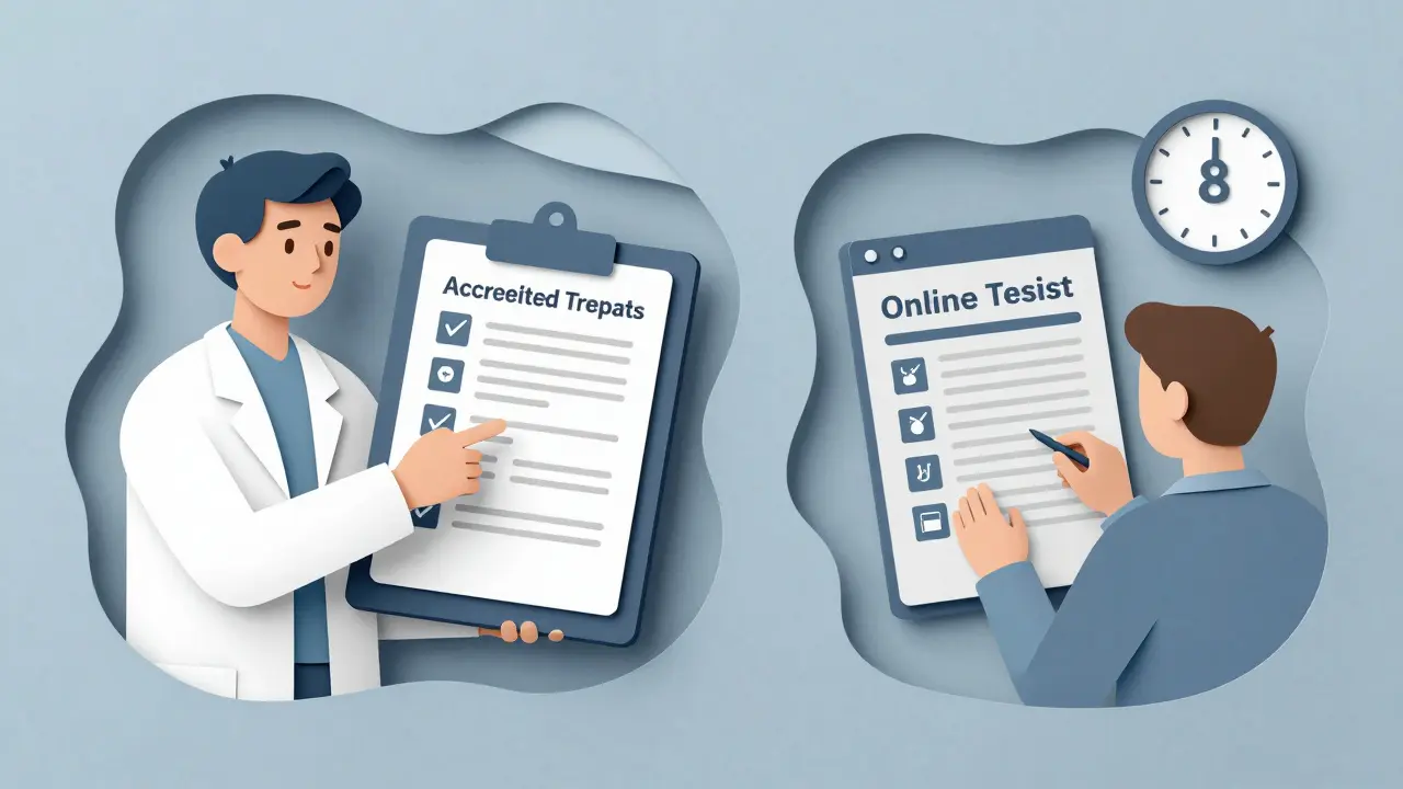 Psychiatr ukazuje na seznam terapeutů, zatímco jiná osoba čeká na termín.