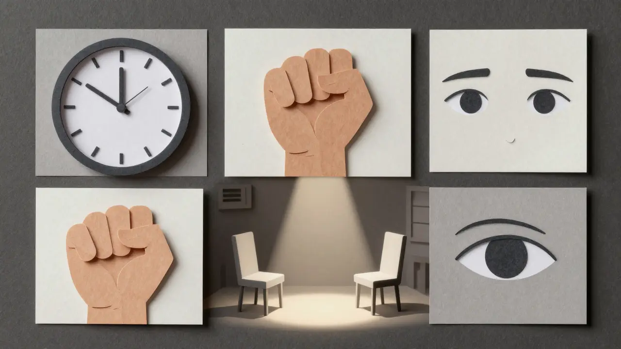 Vnitřní svět terapeuta jako papírová mozaika: přítomnost, přijetí emocí a pozornost k neverbálním signálům.