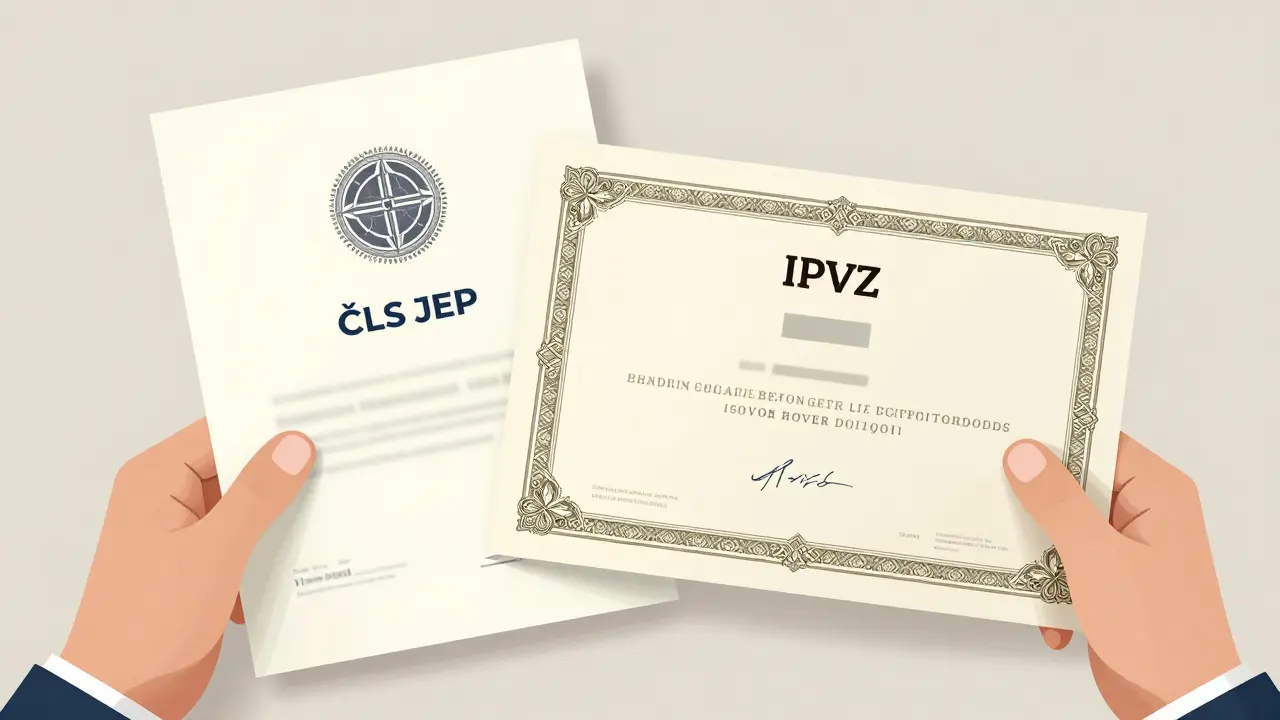 Ruce držící dva certifikáty o kvalifikaci