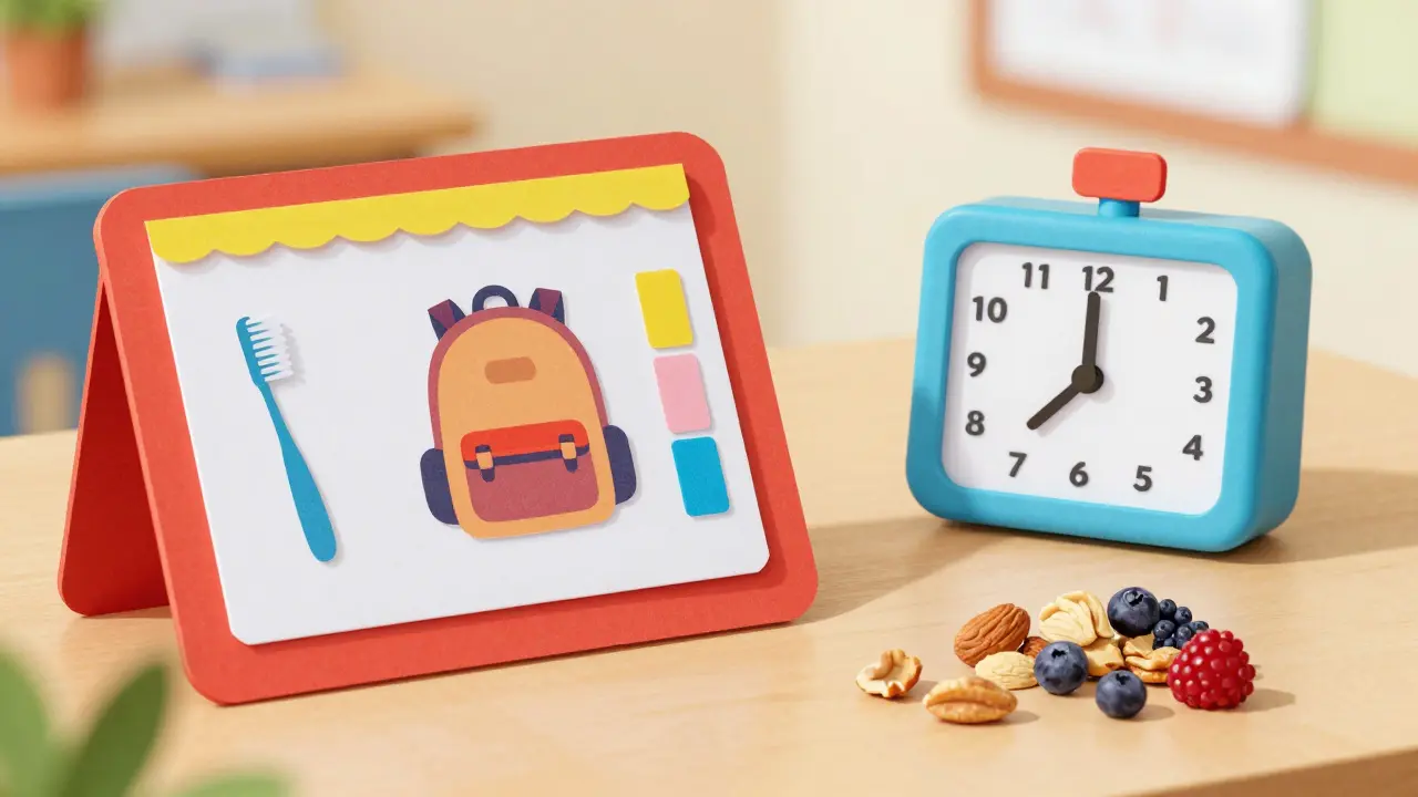 Vizuální plánovač a časovač pro dítě s ADHD na stole