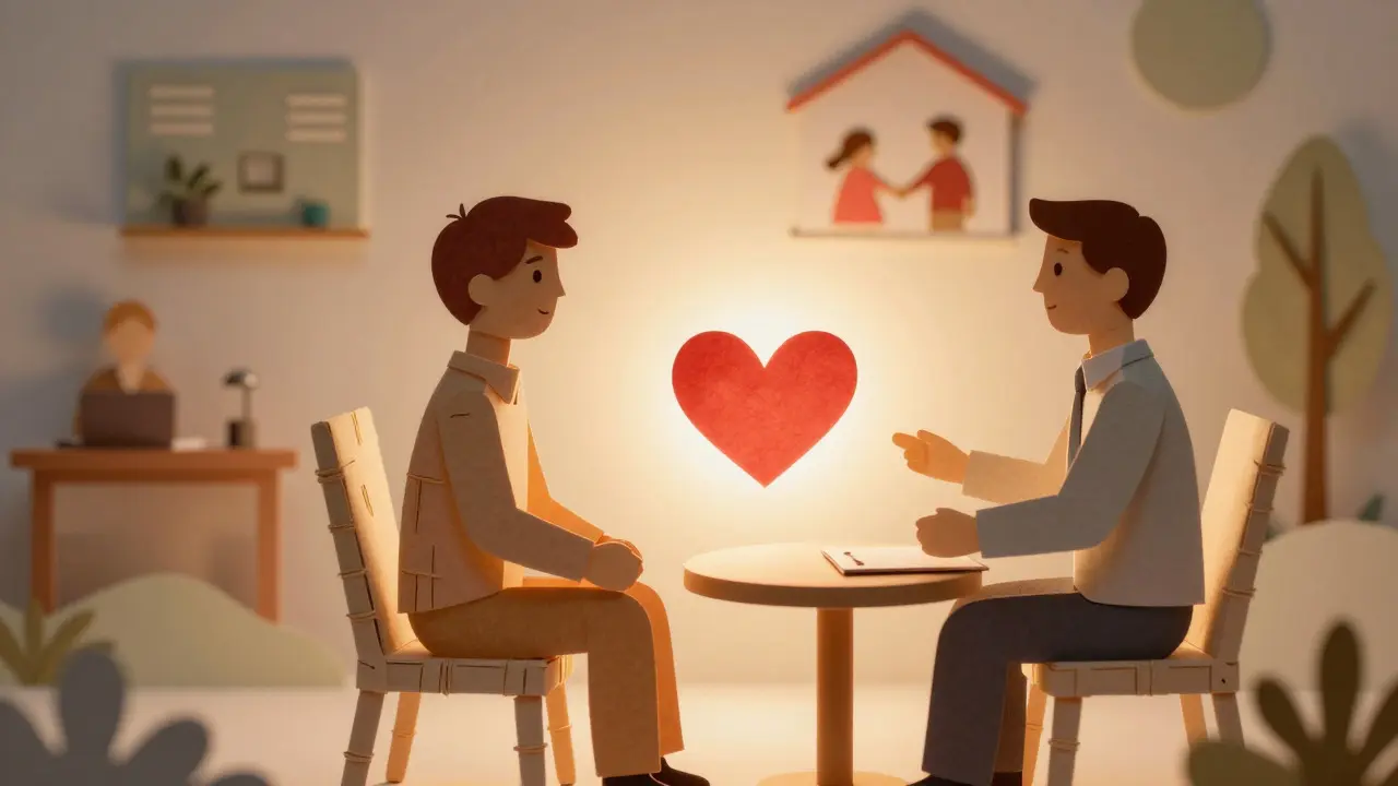 Ilustrace z papíru znázorňující důvěru a vztah mezi klientem a terapeutem