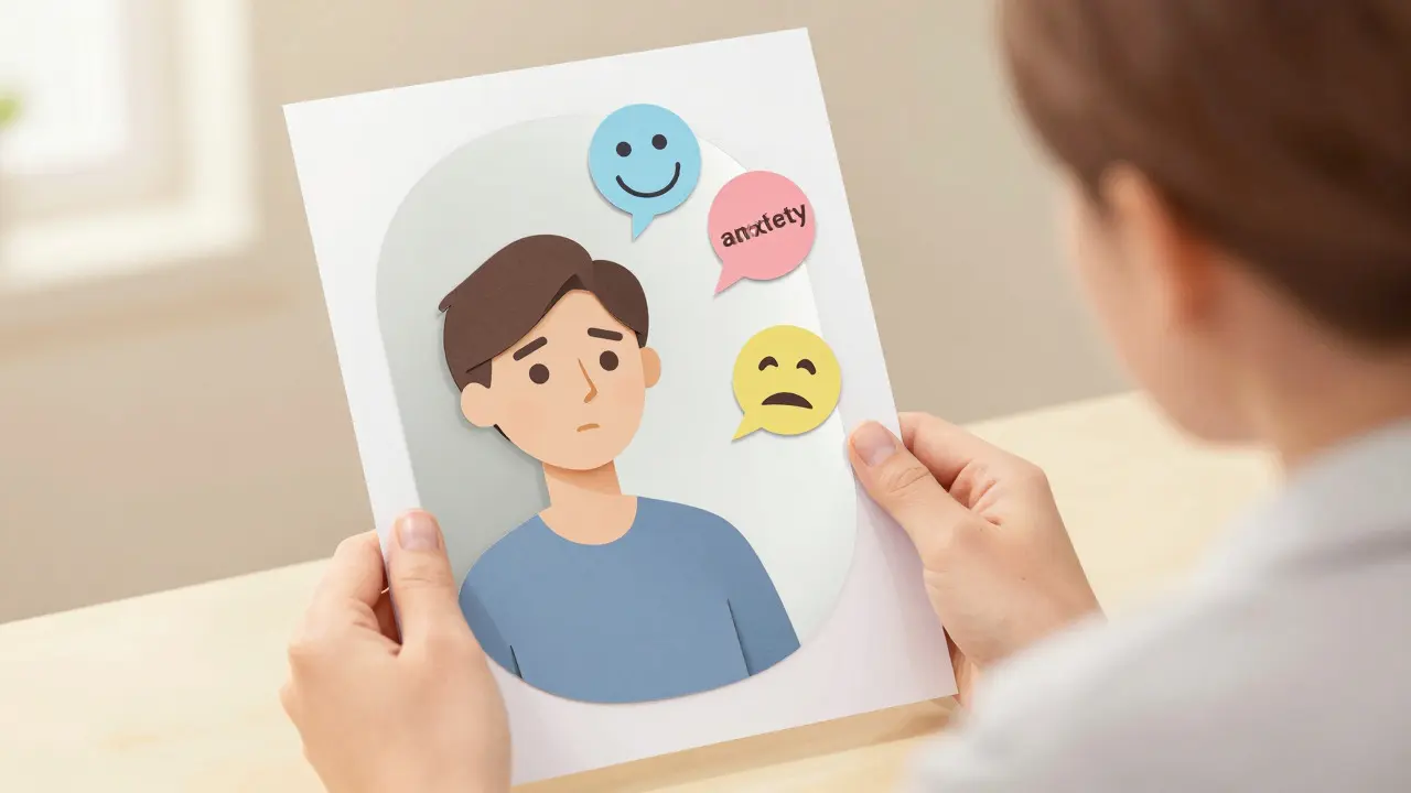 Terapeut pomáhá klientovi pojmenovat emoce pomocí zrcadlové metafory