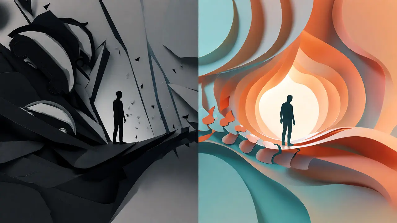 Přechod od traumatu k uzdravení pomocí ilustrace z vrstveného papíru